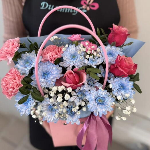 Композиция с розой и диантус микс