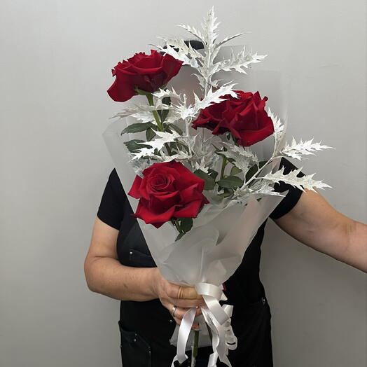 Букет - Алый и серебряный 💐