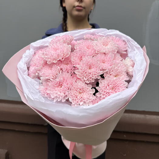Воздушный букет из розовых пушистых хризантем 🌸