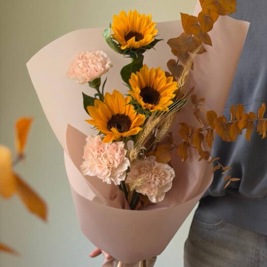 Букет-комплимент с подсолнухами и пшеницей🌻