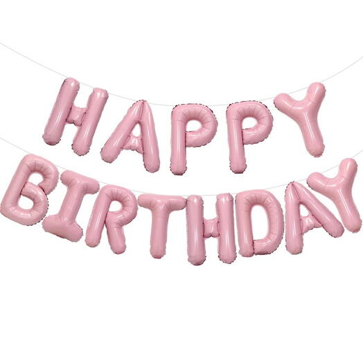 Фольгированная гирлянда из шаров букв С днем рождения Happy Birthday светло розовая