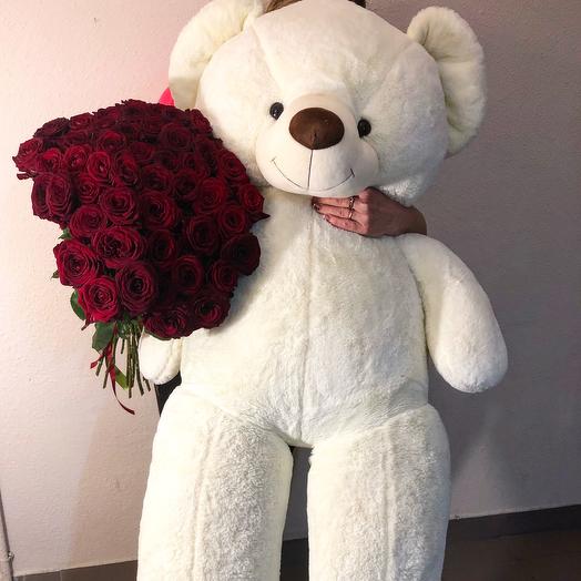 Ramo de rosas y oso de peluche 2m