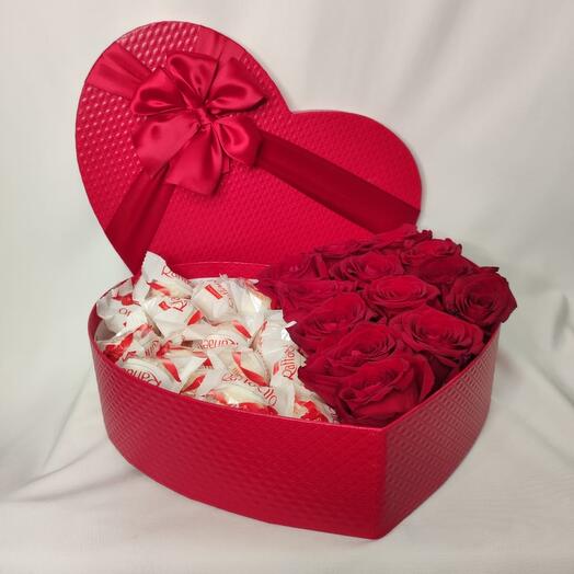 Flowers and raffaello in a box