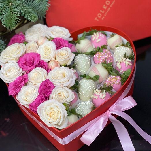 Heart with strawberries and flowers
