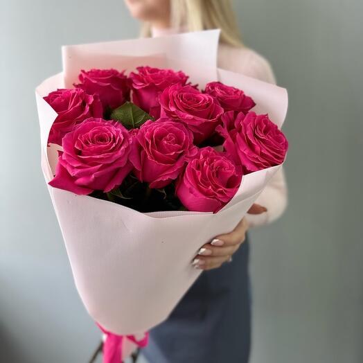 Розы розовые 9 шт