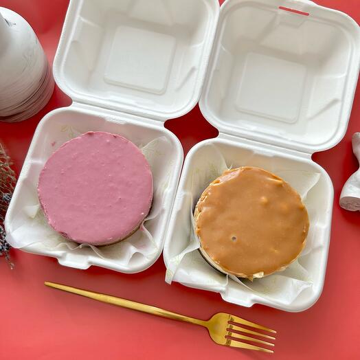 Juego de Bento-cheesecake "el Combo Perfecto" con sabores de Arándano-naranja y Snickers