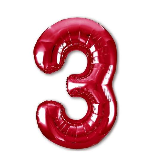 Шар-цифра "3" гелиевый, цвет красный     