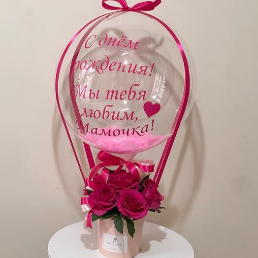 Bubbles balloon with bright rose flowers