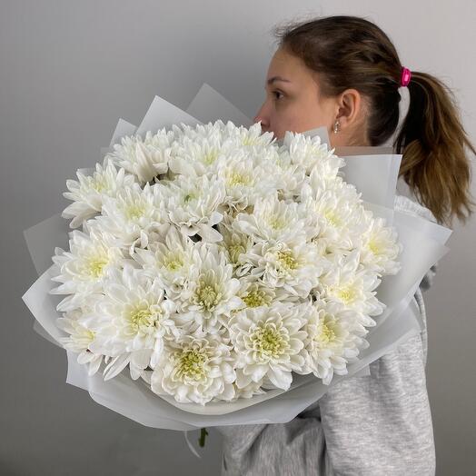 Монобукет из 9 белых кустовых хризантем