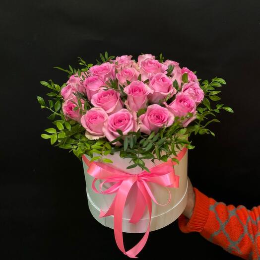 Pink roses in a box