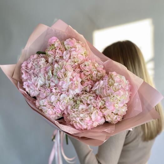 7 розовых гортензий в букете