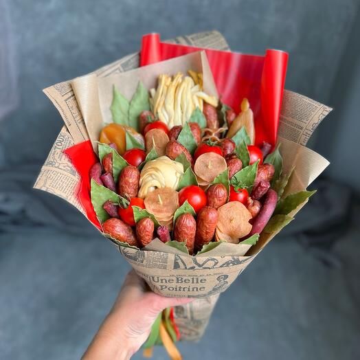 Men's bouquet with sausages and cheese