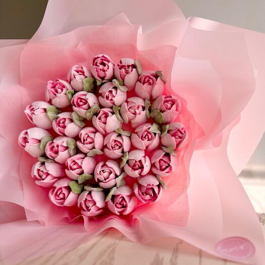 Букет зефирных тюльпанов (27 шт. розовая упаковка)