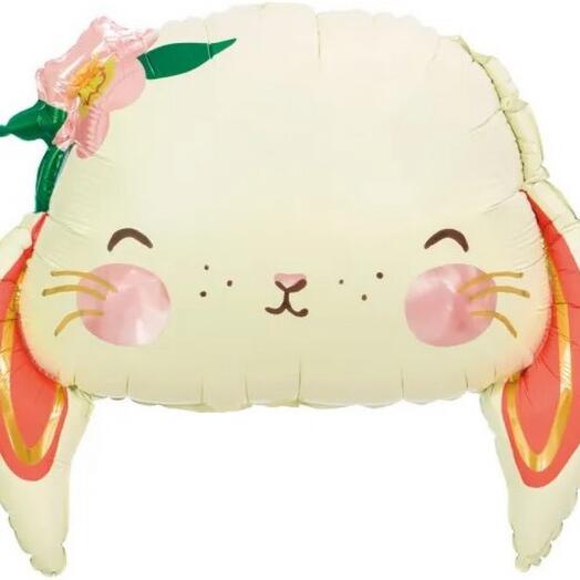 Фольгированный воздушный гелиевый шар фигурный зайка с цветком