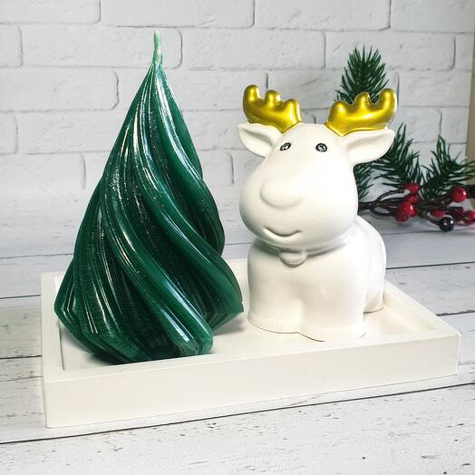 Новогодний набор Свеча елка и веселый олень