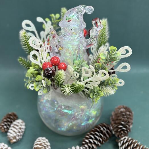 Новогодняя ваза со снеговиком