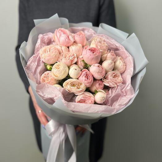 Mono bouquet 93 из 9 Пионовидных кустовых роз сорта Mansfield Park