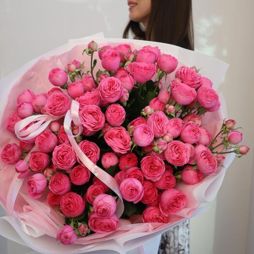 Пион тәрізді бұташа раушан гүлдерінің букеті Сильвия Пинк Silva Pink