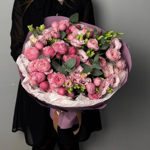 Pink duobucket with a Silva Pink rose and a terry eustoma