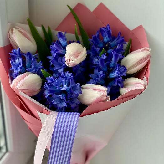 Дуобукет из тюльпанов и гиацинтов