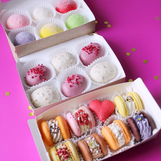 Combo set of desserts (mochi, macaroni, potatoes), for the office, for a holiday, for a girl, a woman, for school, for a corporate party