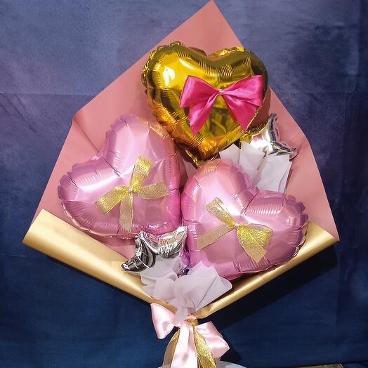 Букет из фольгированных шаров "Золотое сердце"