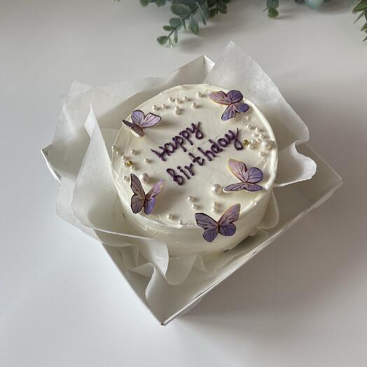 Бенто торт happy birthday ко дню рождения c нежными бабочками