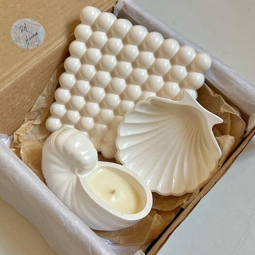 Подарочный набор декора Ручной работы (подставка , свеча Жасмин , ракушка)  подруге , коллеге