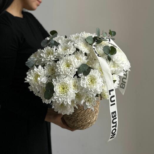 Кашпо с хризантемами, размер S