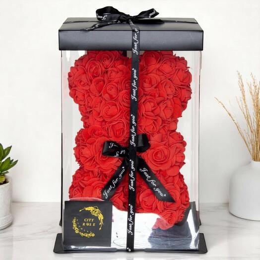 Luxurious Red Rose Teddy Bear in Gift Box – Artificial Flower Bear for Romantic Gifts   Decor