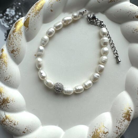 Браслет из натурального жемчуга, серебро