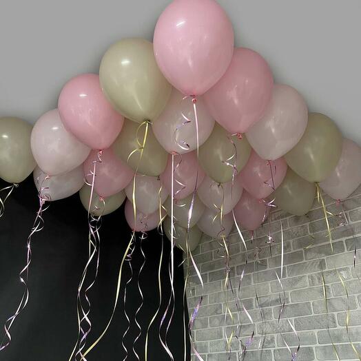 Девушке - Шары под потолок 25 штук - розовый, нежно-розовый, белый песок