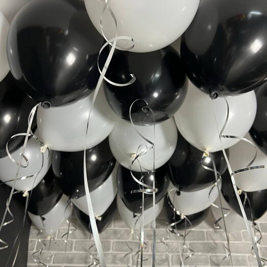 Шары под потолок гелиевые 20 шт - черные и белые на день рождения