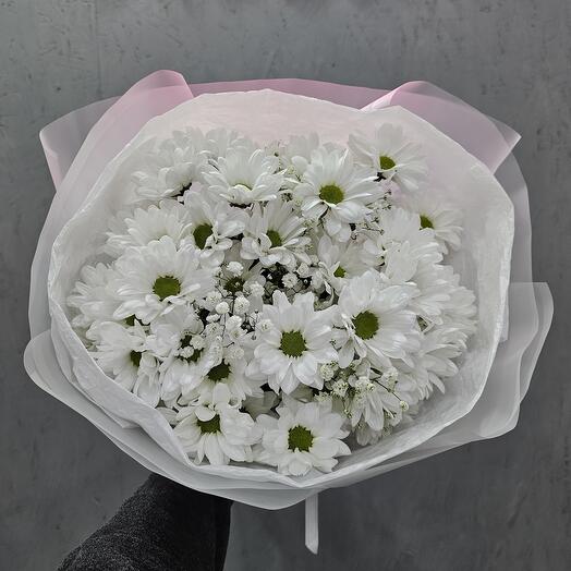 Bouquet of daisies, chrysanthemums and white gypsophila