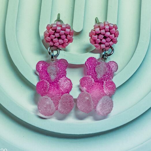 Серьги пусеты с мармеладными мишками