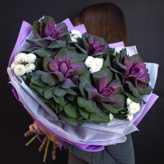 Букет из фиолетовой Брассики и Хризантем 💜