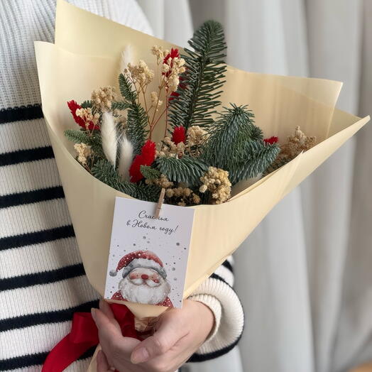 Новогодний букет из Нобилиса с открыткой