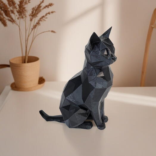 Статуэтка Кошка 3D интерьерная, декор, черная