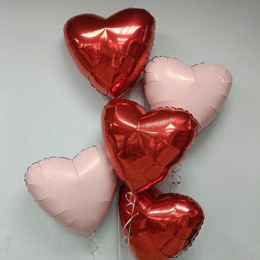 Набор гелиевых шаров на день влюблённых "Сердечки" красные+розовые