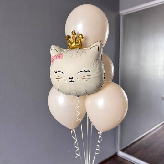 Фонтан из гелиевых шаров - Кошечка кремовая