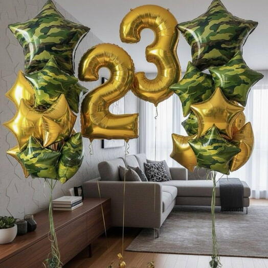 Композиция шаров на 23 февраля, шары для мужчины на 23 февраля