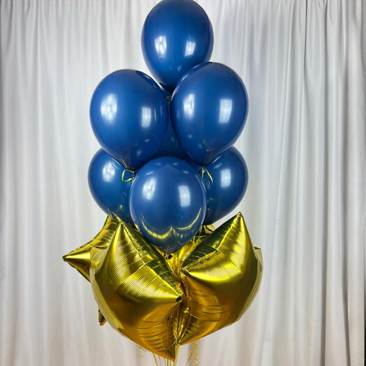 Воздушные шары для мужчины звезды, синий 11шт. Helium balloons for men gold stars 11 pcs