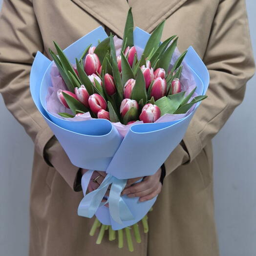 Букет красно-белых тюльпанов (25шт.)