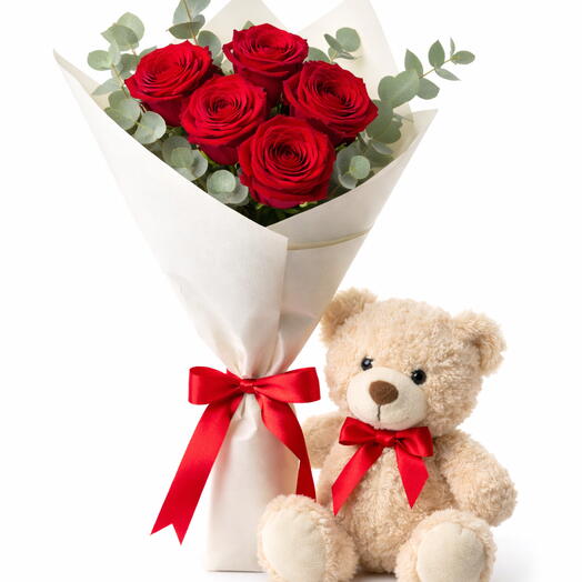 5 Red Roses   Teddy Bear