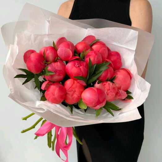 Пионы из Пинтерест, шикарный моно букет, 15 штук