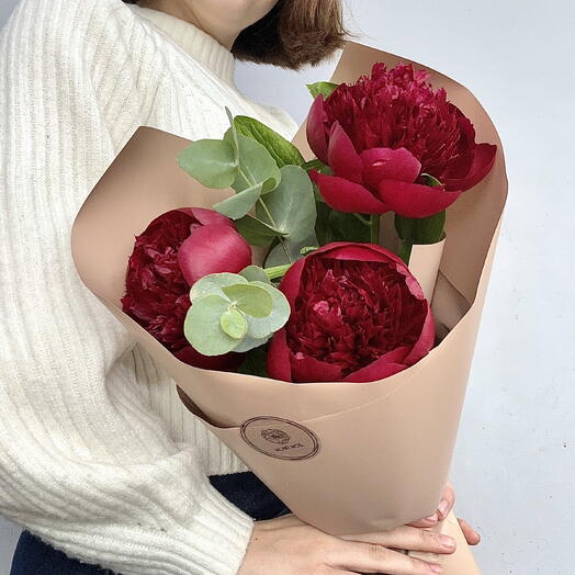 Моно из бордо пионов с эвкалиптом 🍒