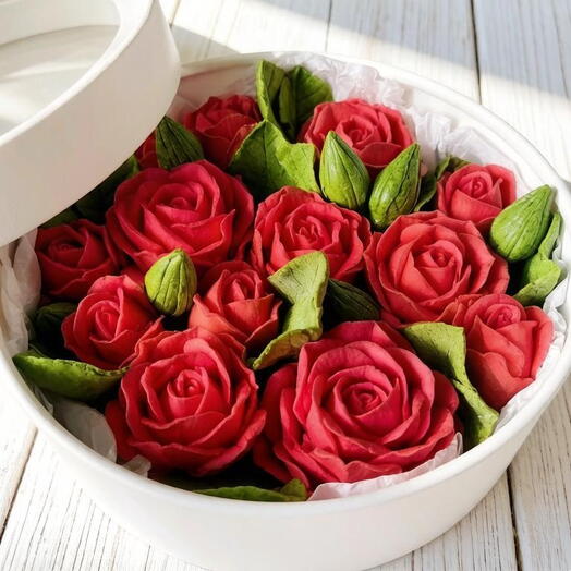 Коробка из зефирных цветов 21 см 4