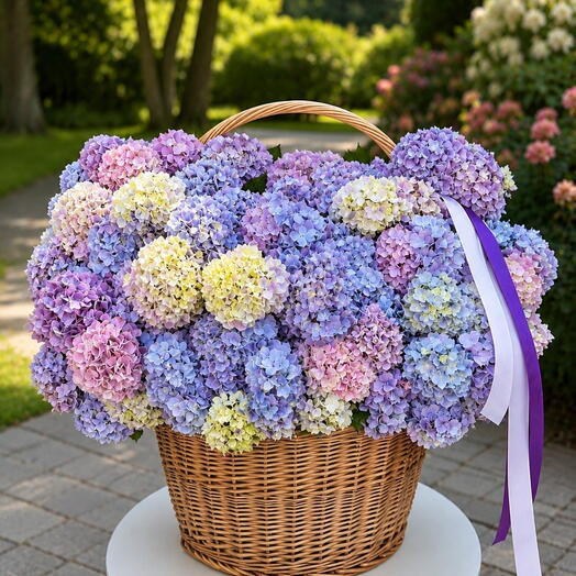 Səbətdə çiçəklər (Hydrangeas)