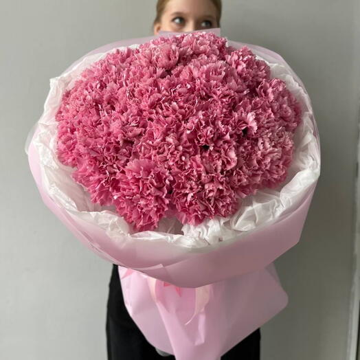 Пышный стойкий букет "Pink" Розовые кружевные диантусы Розовая гвоздика в красивой упаковке