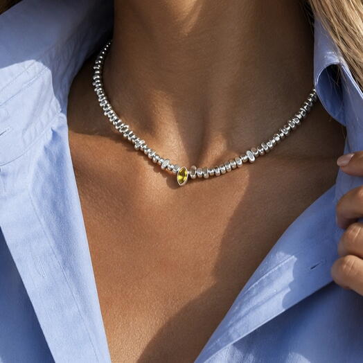 Колье чокер из гематита с кристаллом SWAROVSKI Капля Солнца
